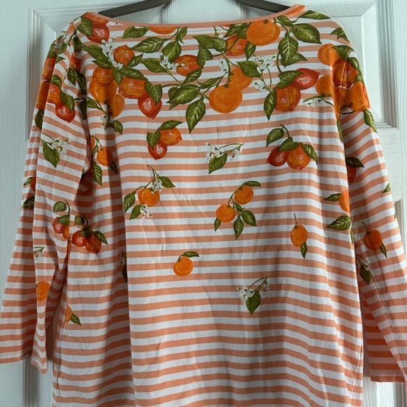 Talbots Striped Orange and White Women's Top - Picture 4 of 8
